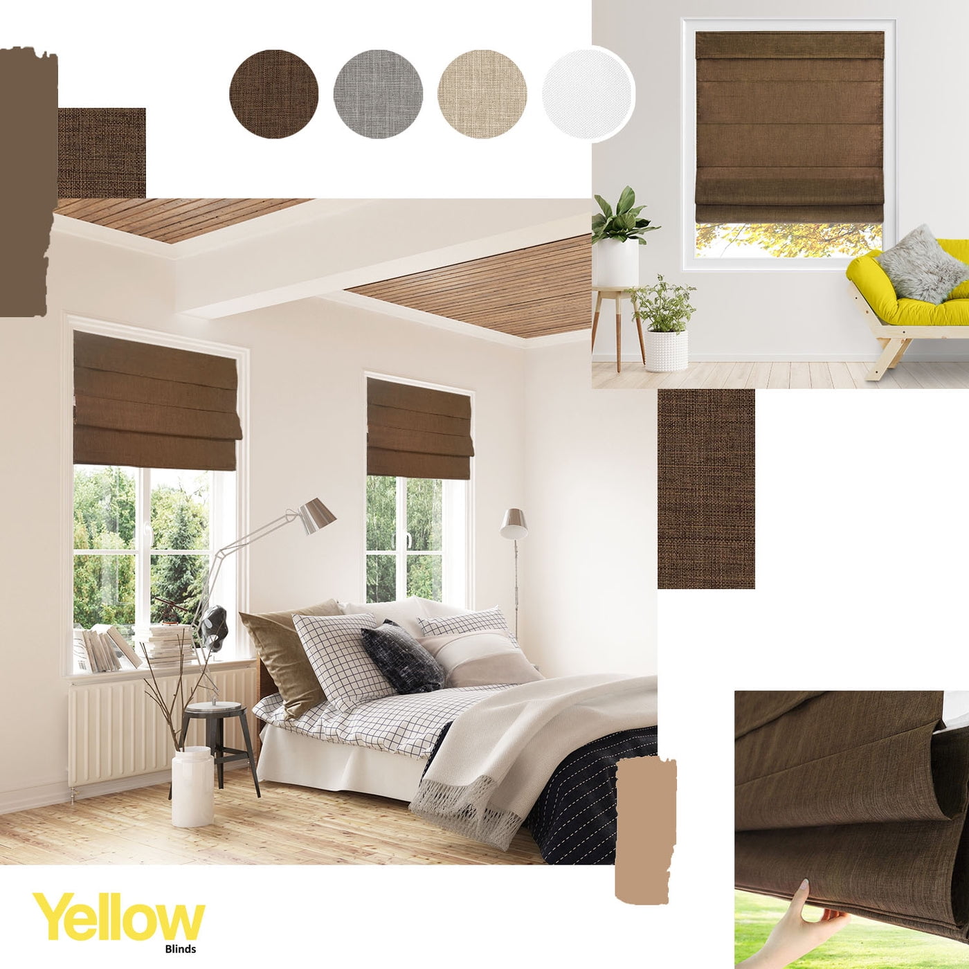 Yellow Blinds Cordless Light Filtering Roman Shade, Belgian Chocolate - 33"W X 64"H