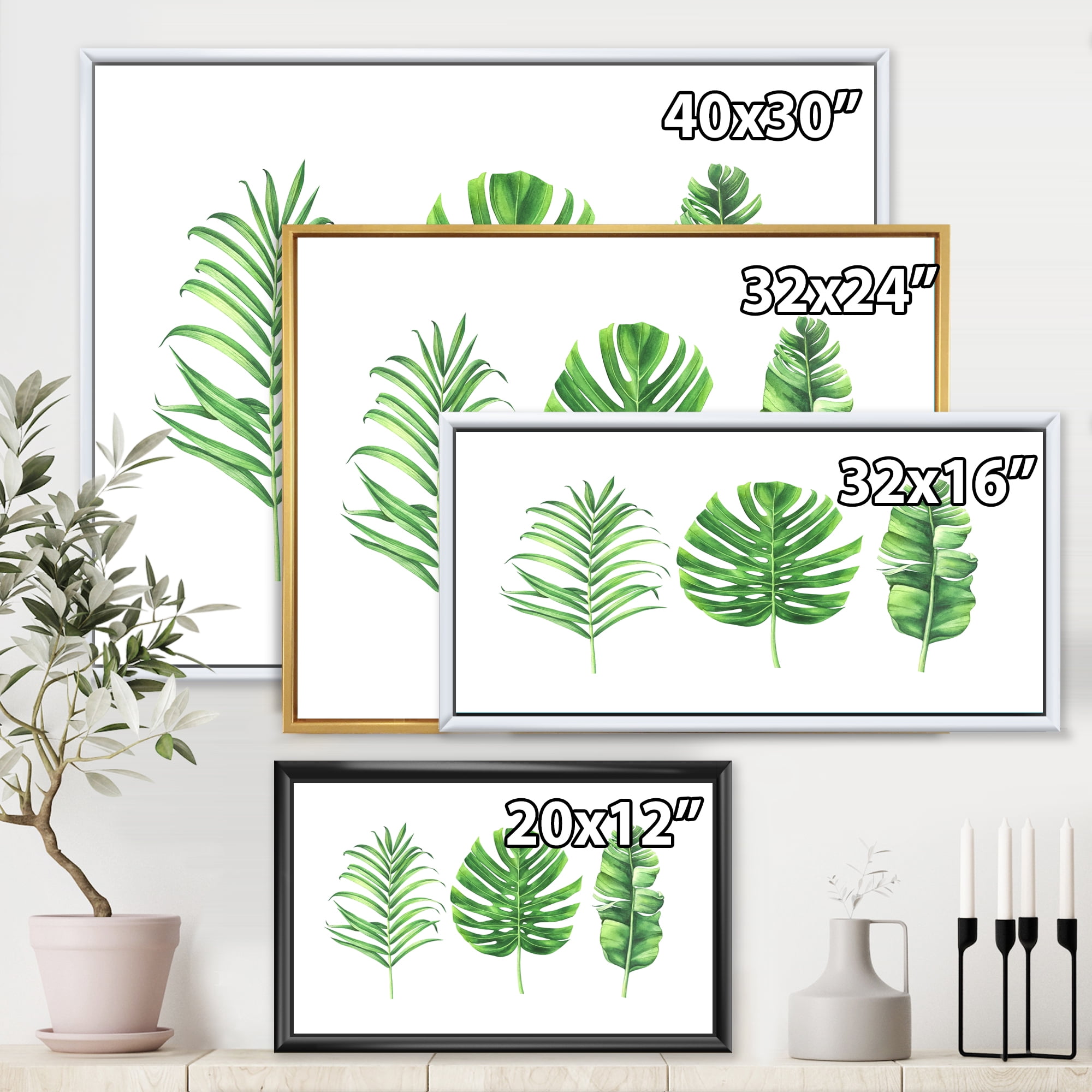 Designart 'Close Up Of Tropical Leaf Of Monstera IV' Farmhouse Framed Canvas Wall Art Print