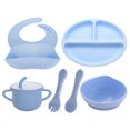 thumbnail image 1 of Lindbes 6pcs Simple Silicone Dining Sets  Classic Durable Dusty Blue Cutlery Sets For Babies, 1 of 7