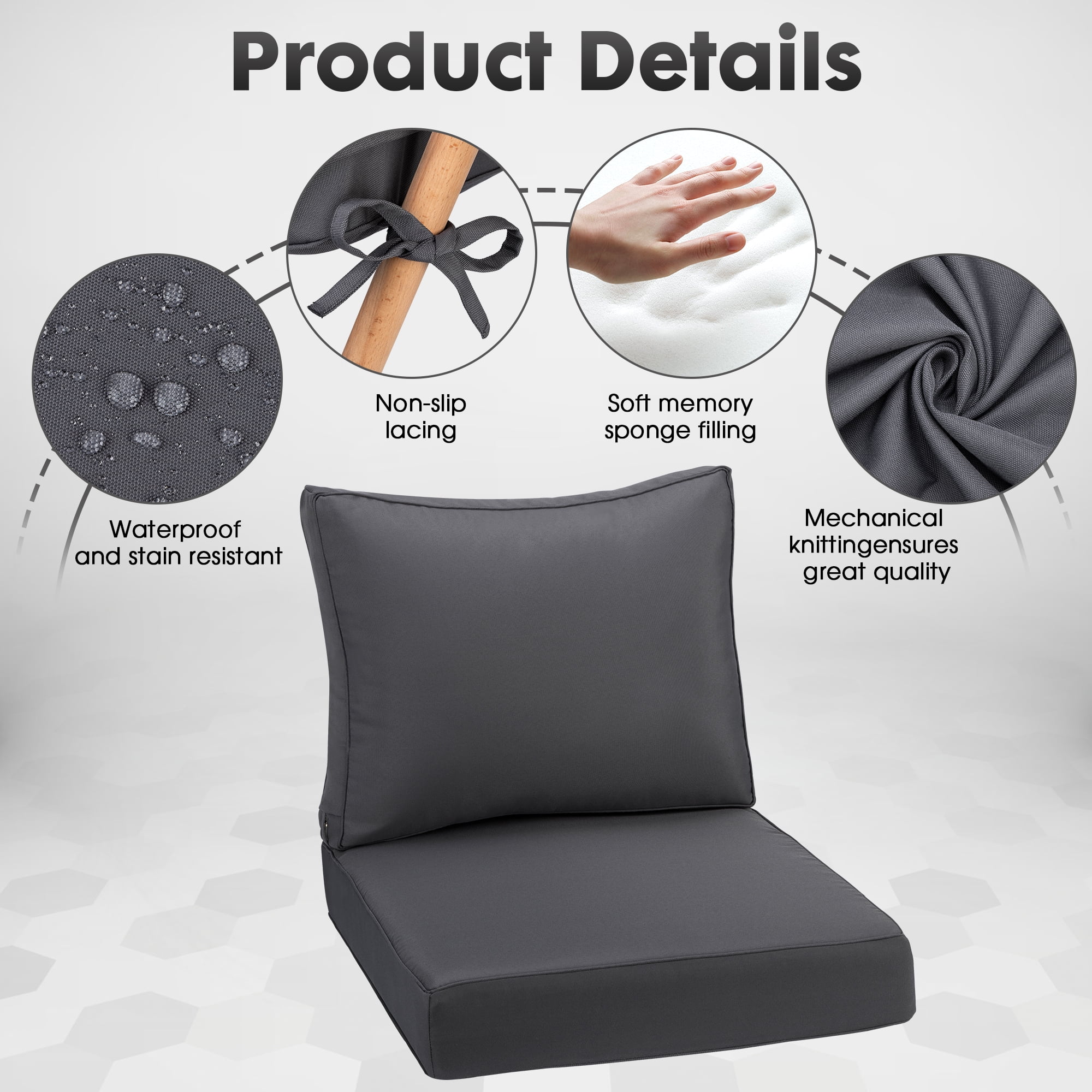 Outdoor Deep Seating Cushion Set, 24" x 24", Waterproof & Fade Resistant Patio Furniture Cushions with Handle, Deep Seat and Back Cushion for Chair and Sofa (1, Gray)