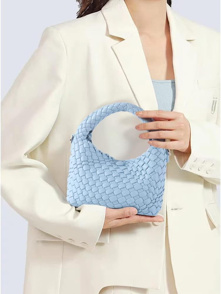 MMYGU Women Woven Tote Small Crossbody Bag, Weave Quilted Purse Square Shoulder Bag Woven Handbag with Detachable Strap