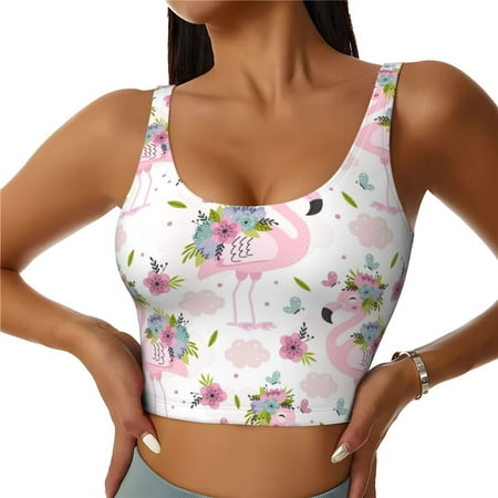 Sports Bra for Women  Flamingo And Flowers Sports Bras for Women High Support  Workout Yoga Tank Tops Woman With Removable Cups