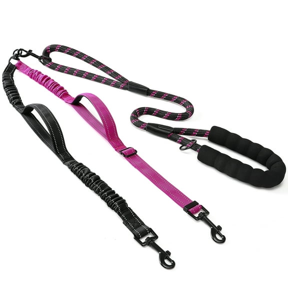 AUTOWT Double Leash for Two Dogs, No Tangle 360°Swivel with 4 Handles, Reflective Adjustable Strap