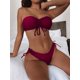 thumbnail image 2 of FASKOB-Bikini Bandeau fruncido liso con cordón para mujer, traje de baño de dos piezas, conjunto de Bikini, traje de baño para playa 2023, 2 of 4
