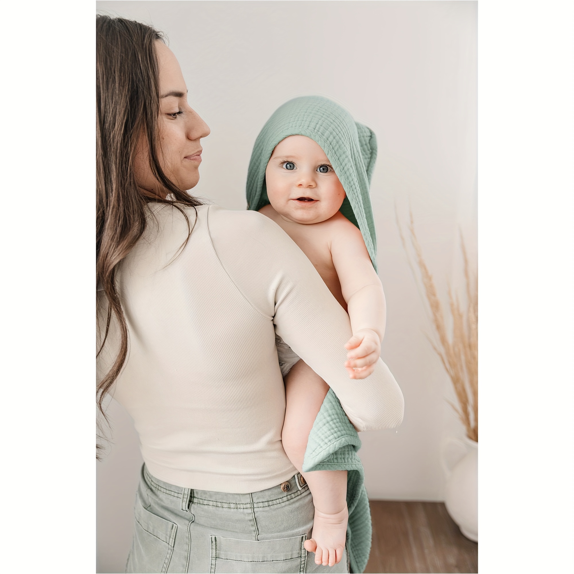 2-Pack 100% Cotton Muslin Hooded Baby Towels, Ultra-Soft & Absorbent Bath Towels with Hood for Newborns & Infants ( 30" x 30")