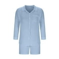 thumbnail image 6 of UVEASISHA 2 Piece Linen Sets for Women Summer Casual Office Outfits 3/4 Sleeve Collared Button Down Shirts Elastic Waist Drawstring Shorts Set Light Blue XL, 6 of 7
