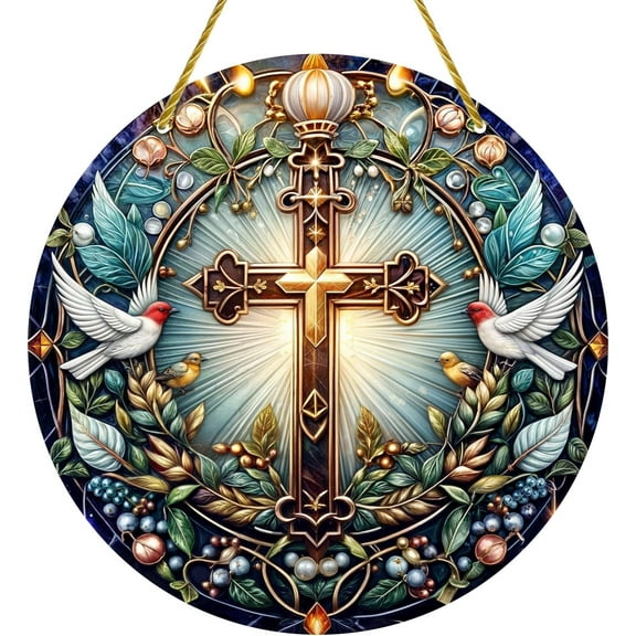 AatoeaX Divine Cross Acrylic Hanging - Sacred, Floral - embellished for Religious Spaces, Church Decor [Cross, Acrylic Hanging, Sacred, Floral - embellished, Religious, Church Decor]