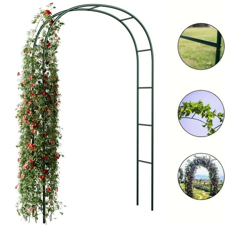Iweighoola Tall Green Outdoor Garden Arch Arbor Trellis, 7.9FT Adjustable Metal Arch for Climbing Vines, Wedding Aisle, Yard Pathway, Floral Décor