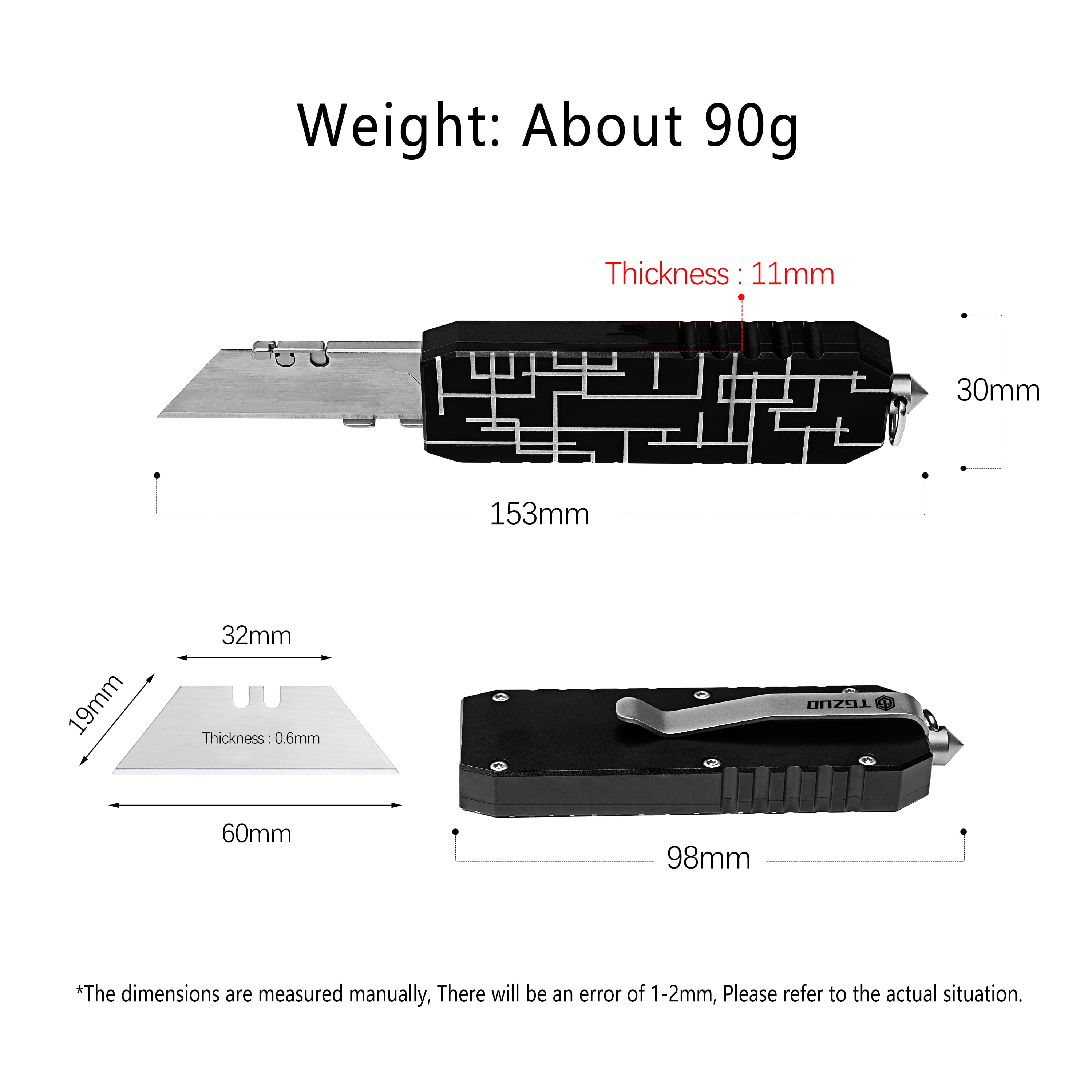 Aluminum Alloy Utility Knife with Clip Multifunctional EDC Box Cutter Outdoor Pocket Knife 10pcs Carbon Steel Blades