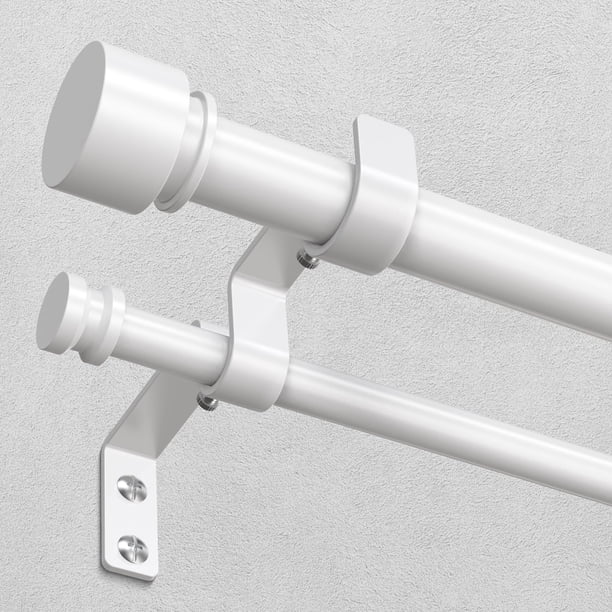 Barra de cortina doble larga blanca para ventanas de 84 a 120 pulgadas varillas ajustables de 1 pulgada con acabado moderno de tapa final