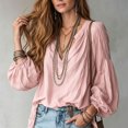 thumbnail image 4 of Wenini Women's Boho V Neck Puff Sleeve Crinkle Fabric Top Loose Drop Shoulder Casual Blouse Top Trendy Travel Shopping Outfit, 4 of 5