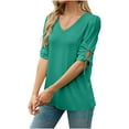 thumbnail image 5 of YUGYXL 3/4 Sleeve Shirt for Women Tie Elbow Sleeve Tshirts Casual Solid Color Comfy Blouse Ladies V Neck Lightweight Clothes Holiday Tops, 5 of 6