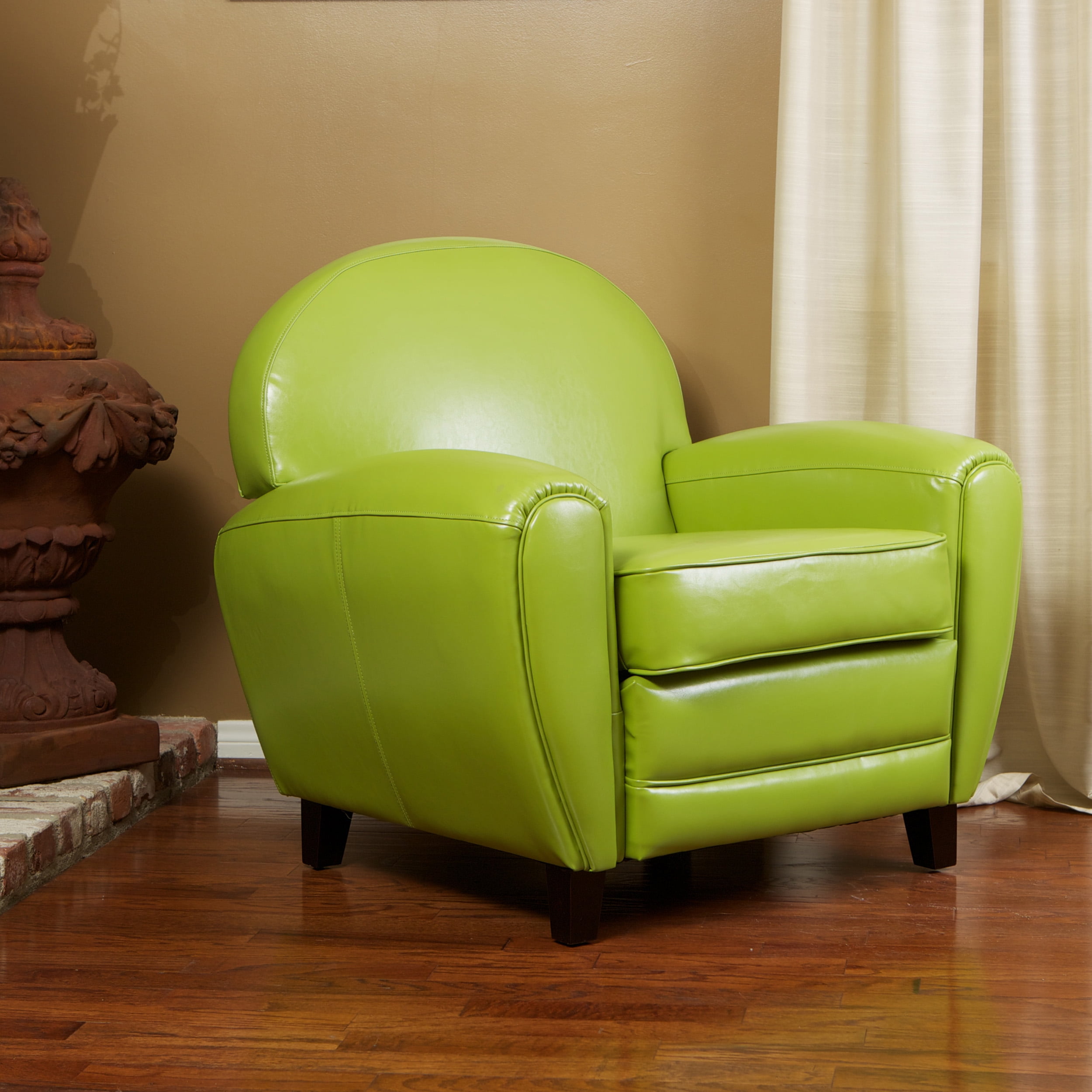 Noble House Oversized Faux Leather Club Accent Chair, Lime