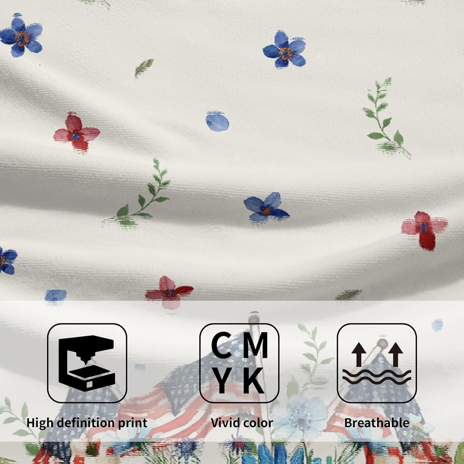 American Patriotic Floral Hand Towels for Bathroom Red Flower Vase Decorative Kitchen Towel Memorial Day Soft Fingertip Dish Guest Towels