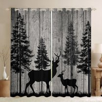 Homewish Jungle Wildlife Deer Black Out Curtains,Rustic Farmhouse Cabin Curtains Pack of 2 (42x63 Each),Gray Black Bedroom Curtains For Boys Teens,Microfiber Bedroom Decor