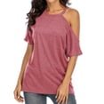 thumbnail image 4 of Camiseta de mujer Verano con hombros descubiertos Blusa de manga corta Top suelto, Rosa, M Methold AP001354-12, 4 of 5