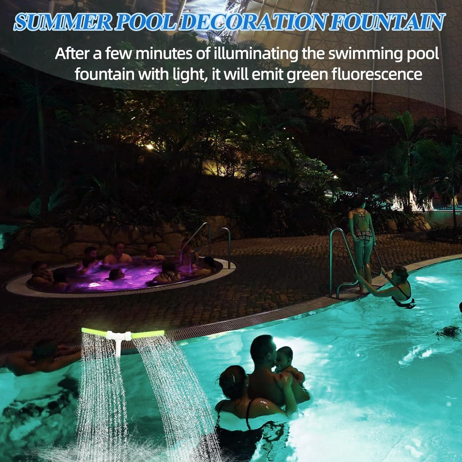 Pool Fountain, Luminous Double Spray Spa and Swimming Pool Waterfall Fountain for Above Ground/Inground Pools, Adjustable Nozzle Outdoor Garden Sprinkler Fountain Cooler