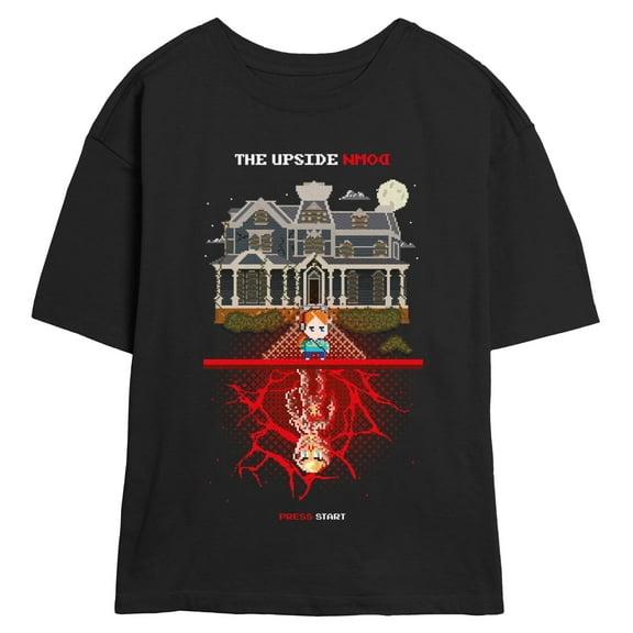 Netflix Juniors' Stranger Things Upside Down Max and Vecna Press Start Pixels T Shirt