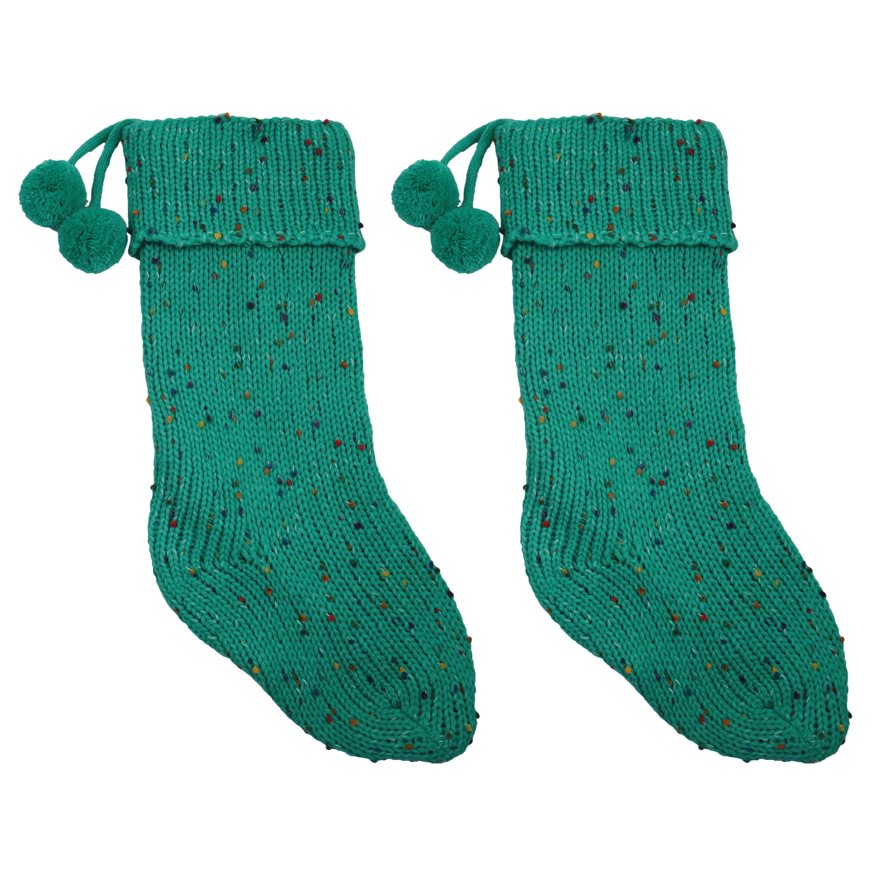 Holiday Time Teal Knit Stockings, 20", 2 Pack