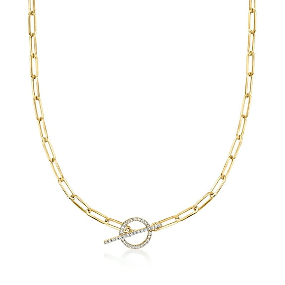 Ross-Simons 0.25 ct. t.w. Diamond Toggle Clasp Paper Clip Link Necklace in 14kt Yellow Gold, Women's, Adult