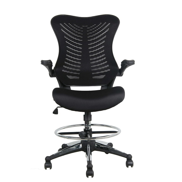 MAYKOOSH Black Flip-Top Ergonomic Mesh Drafting Swivel Desk Chair