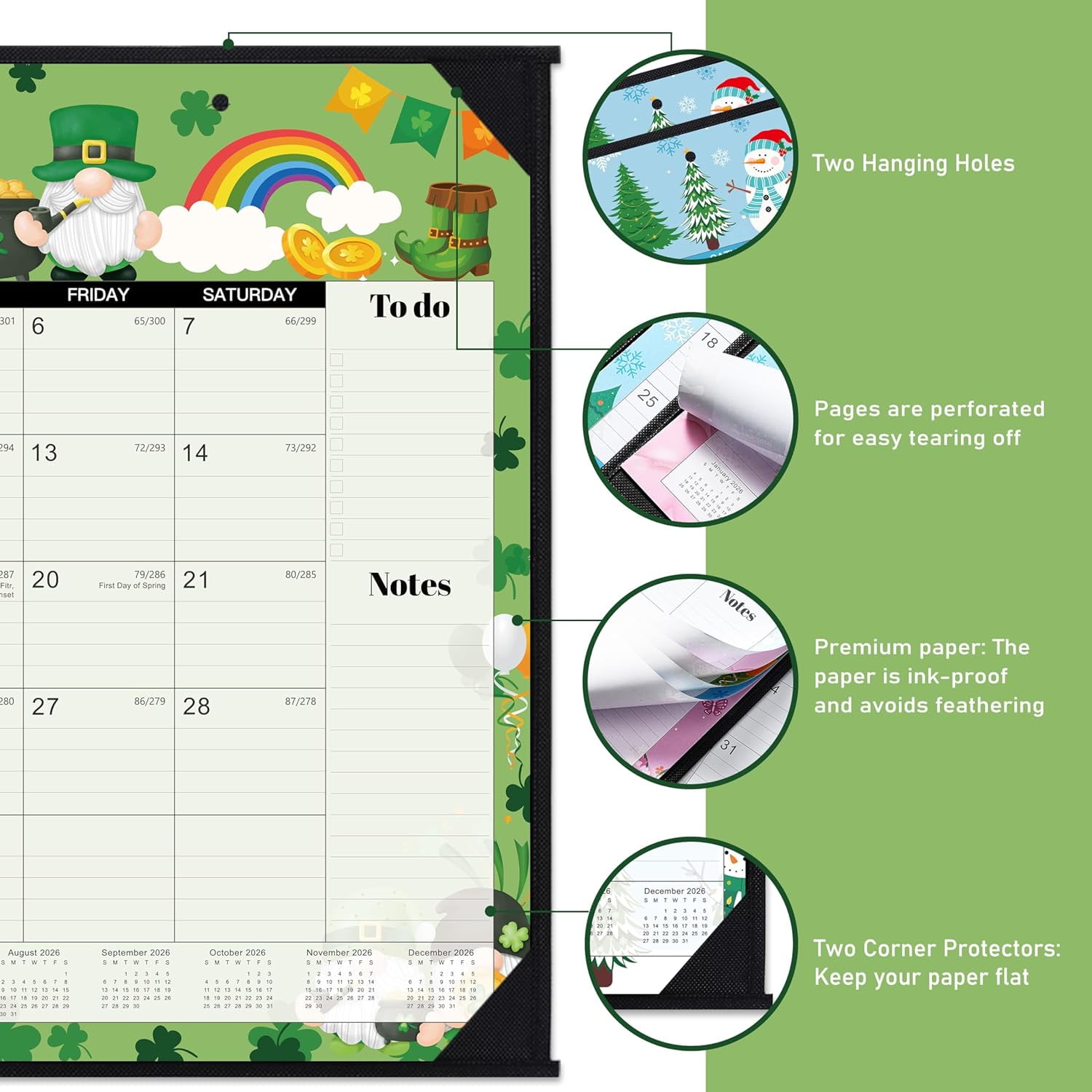 2026 Desk Calendar - Large Desk Calendar 2026, Jan.2026 - Dec.2026, 22" x 17", 2026 Calendars with Corner Protectors + Large Ruled Blocks, To-do & Notes, 12 Different Themes