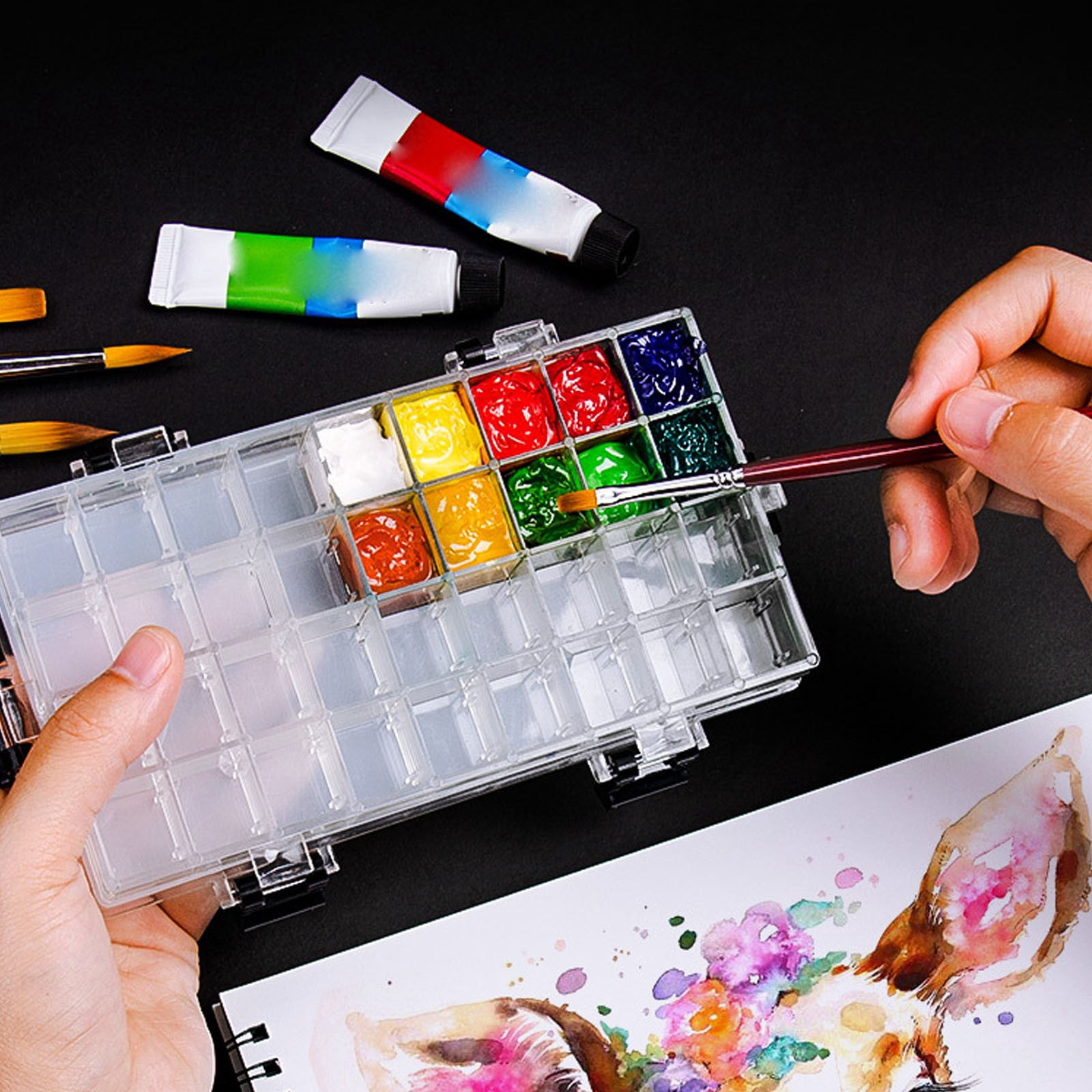 XKHZJL Watercolor Palette Box, Paint Palette Box Airtight Leak Proof Travel Palette Case for Watercolors Half Pans, Acrylic, Gouache and Oil Paint