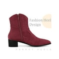 thumbnail image 3 of BLISSFUL STEP Pointed Toe Chunky Heel Western Ankle Boots for Women Burgundy 6.5, 3 of 6