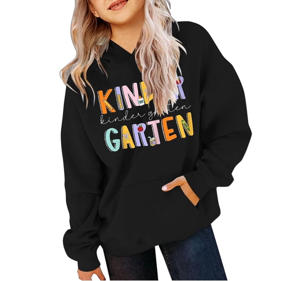 Ruyang Kids Pullover Hoodie Cute Letter Graphic Preppy Sweatshirts with Pockets Girls Oversized Long Sleeve Hooded Clothes