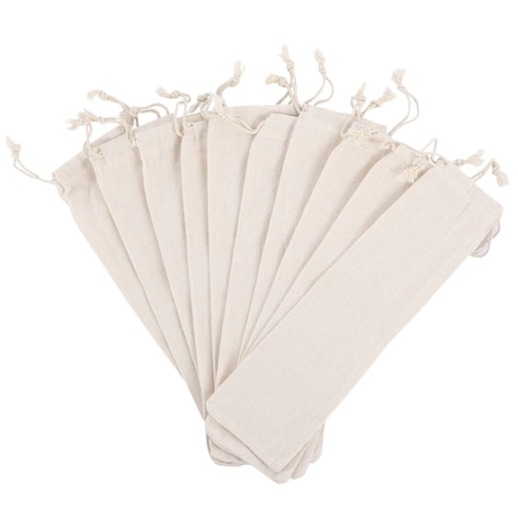 HIAKDOFT 15Pcs Cotton Linen Drawstring Bags Beige For Tableware Storage