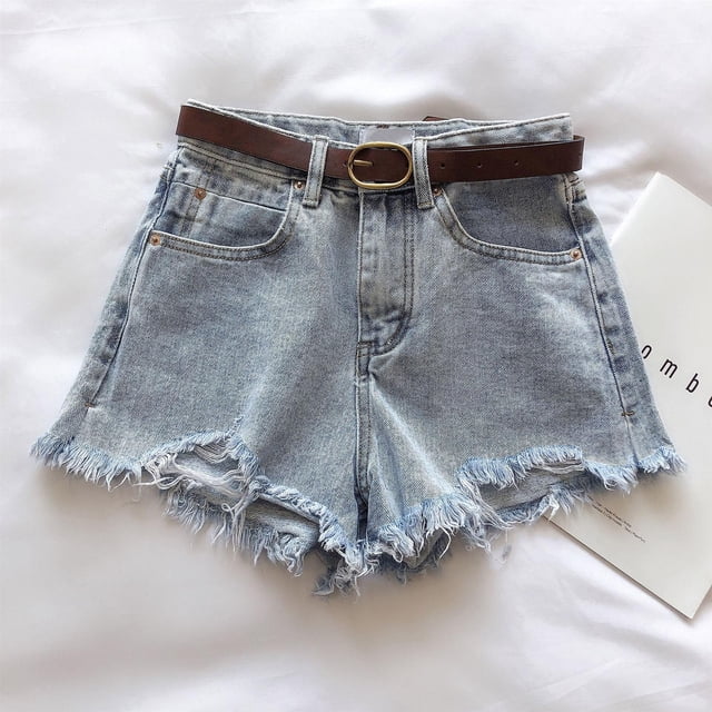 Tidyack,Limited Offer,High Waisted Denim Shorts, Frayed Edge Design, Stretchy Cotton Blend, Versatile Casual Wear, Summer Outdoor Shorts, Comfortable Daily Use, Relaxed Fit, Trendy Fashion Shorts