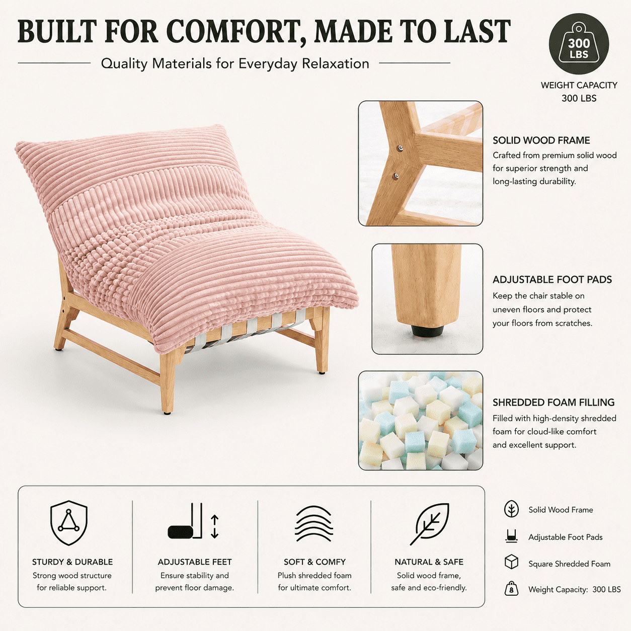 MOONMISS Oversized Cloud Lounge Accent Chair, Comfy Reading Chair for Living Room,Pink