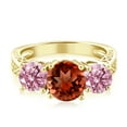 thumbnail image 2 of Gem Stone King 18K Yellow Gold Plated Silver Red Garnet and Pink Lab Grown Diamond Engagement Ring for Women | 2.50 Cttw | Round 7MM | Gemstone January Birthstone | Size 6, 2 of 4