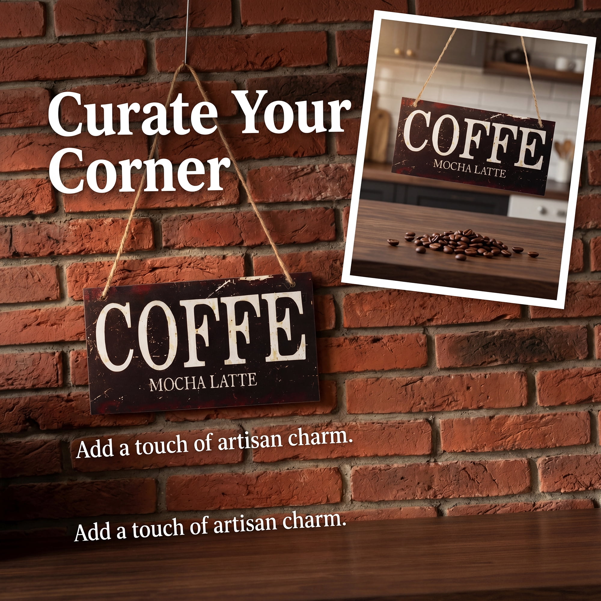 Unique Bargains Coffee Bar Sign Station Decor Rustic Wood Hanging Plaque Style K 3.9in
