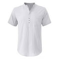 thumbnail image 4 of ZZwxWA Men's Casual Simple Hawaiian Shirt Beach Henley Short Sleeved Summer Hippie Button Down Cotton Linen T Shirts Tops up to 45% Off, 4 of 6