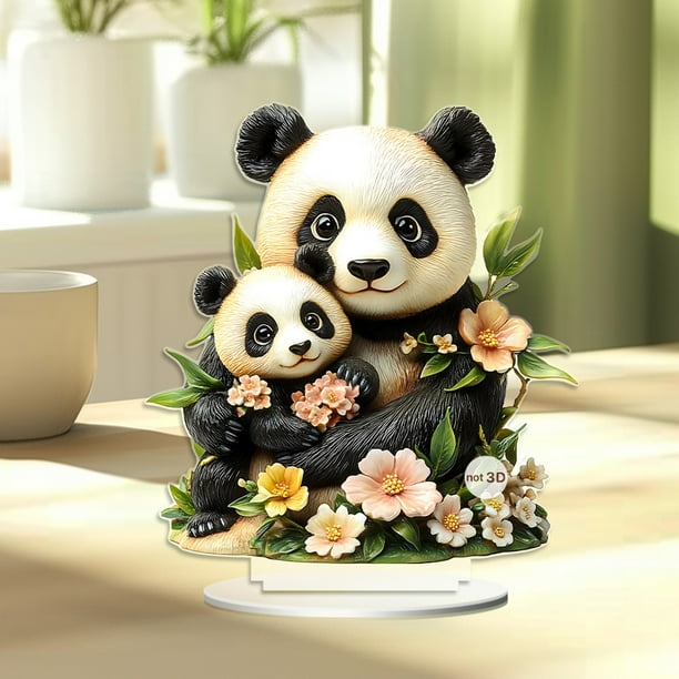 pstuiky Adorno de panda para el Día de la Madre, diseño de hijo dependiente, acrílico 2D, decoración para el hogar o escritorio.