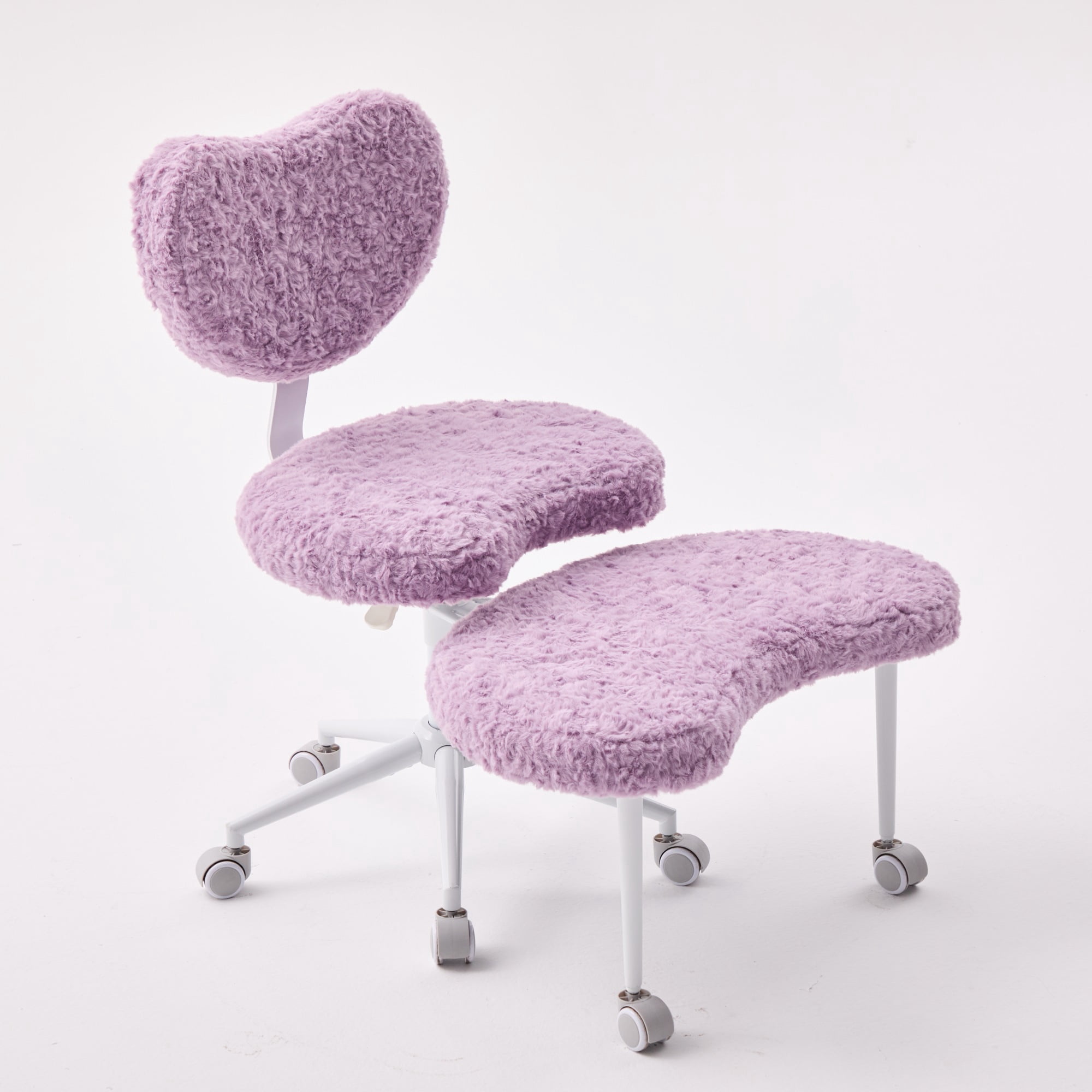 Artificial Rabbit Hair Meditation Chair Plus, Cross Legged Chair with Wheels, ADHD Chair, Criss Cross Desk Chair with Lumbar Support and Adjustable Stool, for Fidgety Sitters, Violet