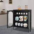 thumbnail image 3 of 40" Display Cabinet Distressed Tall Accent Distressed Cabinet Storage + 2 Doors Black, 3 of 12