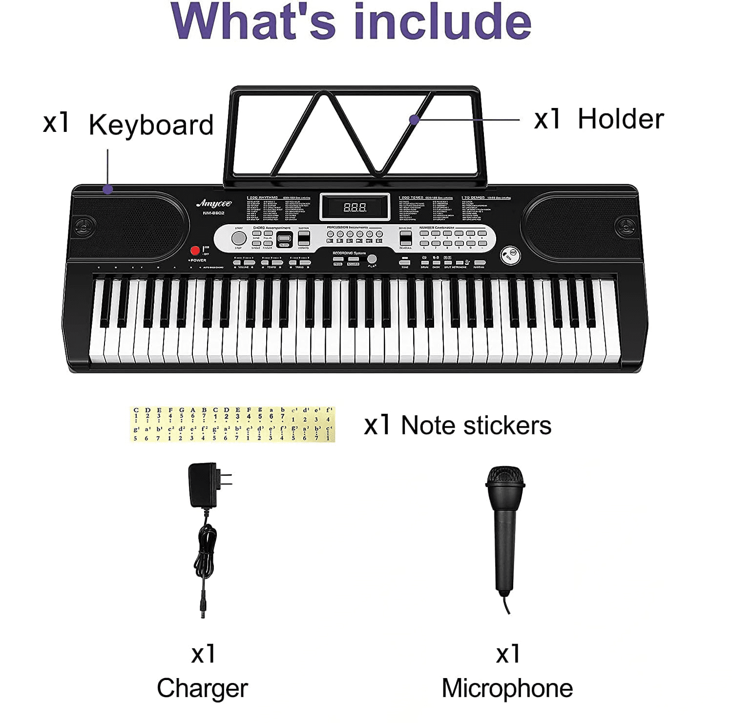 61 Key Keyboard Piano, Electric Piano Keyboard Kit, Includes Speaker Microphone, Sheet Stand and Power Supply, Gift for Beginners