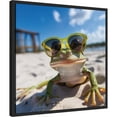 thumbnail image 4 of Kate and Laurel Sylvie Funny Animal Beach Cool Frog Green Glasses Selfie Framed Canvas Wall Art by The Creative Bunch Studio, 22x22 Black, Funny Cute Animal Art for Wall, 4 of 7