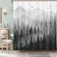 thumbnail image 2 of Black and White Misty Forest Shower Curtain Set Grey Gray Ombre Waterproof Fabric Shower Curtains Nature Tree Mountain Woodland Decorative Bathroom Bath Curtain Decor (72'''' × 72'''', Black), 2 of 6