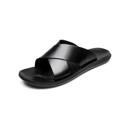 

Crocowalk Men s Beach Shoes Summer Slide Sandal Open Toe Flat Sandals Mens Slides Indoor Outdoor Casual Slip On Black-Slides 7.5