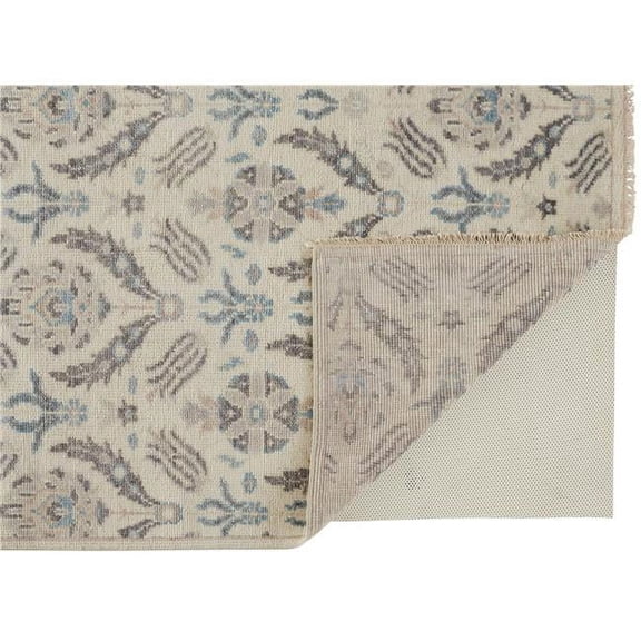 HomeRoots 513100 12 x 15 ft. Ivory Gray & Blue Wool Floral Hand Knotted Stain Resistant Rectangle Area Rug