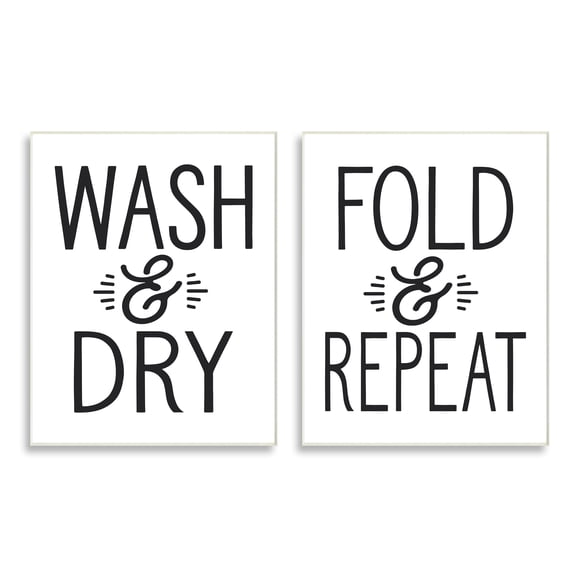 Stupell Indtries Wash Dry Fold Repeat Laundry Phrase Black White,10 x 15,Design by Lettered and Lined
