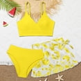 thumbnail image 4 of BRGZLK Little Girls Cute Bikini Sets Summer Casual Fashion Halter Crop Top Bikini High Waisted Ruffle Trim Beach Swim Skirt Two Piece Bathing Suit Yellow 14-15 Years, 4 of 5