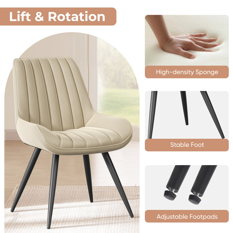 Daluvenix Modern Dining Chairs Set of 2, Upholstered Fabric Comfy Kitchen Dining Chairs with Metal Legs & Thick Cushions for Dining Living Room, Beige