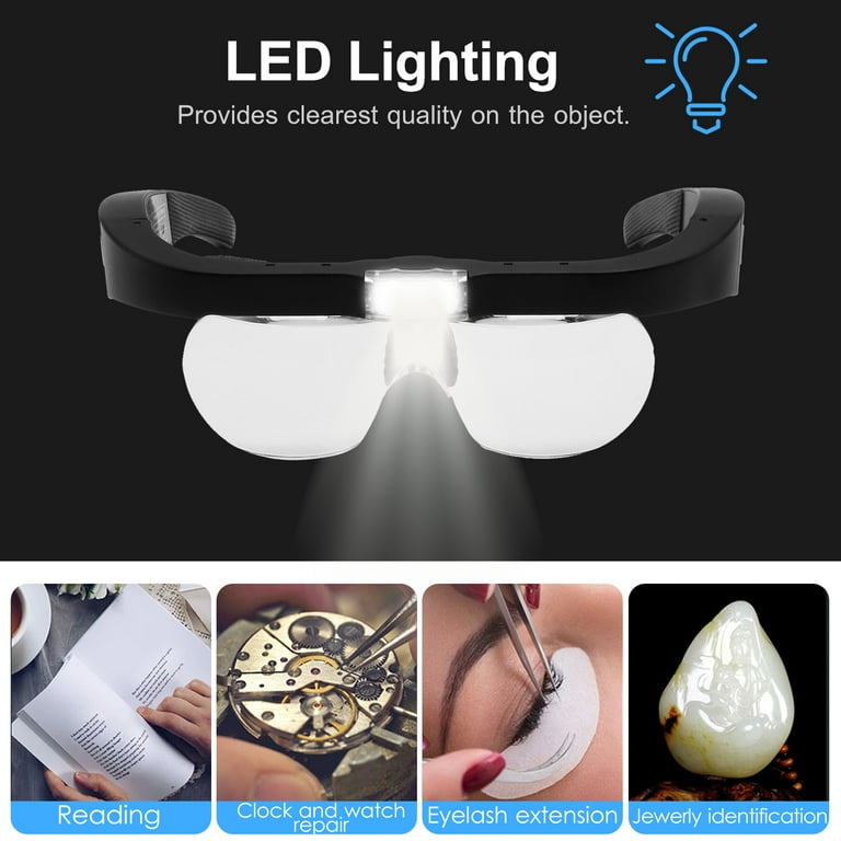 5X Magnifying Headset with LED Light Magnifying Glass Head Mounted Jewelry  Loupe Magnifier with Multiple Lens 2 LED Lights for Crafting Clock Watch  Electronics …