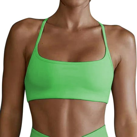 SHENGYUAN Running Sports Bras for Women Supportive Womens Workout Fitness Backless Padded Low Impact Bra Yoga Crop Tank Top Green M