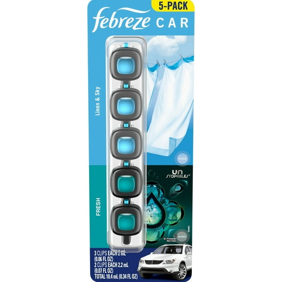 Febreze Air Freshener Car Vent Clips Assortment, 5 Count (Rainbow Variety)