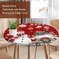 thumbnail image 3 of Red Christmas Round Tablecloth 55-60 Inch Round Fitted Table Cloth with Elastic Edge, Snowman Truck Xmas Balls Snowflake Waterproof Table Cover Protector for Outdoor Picnic Party Dining, 3 of 6